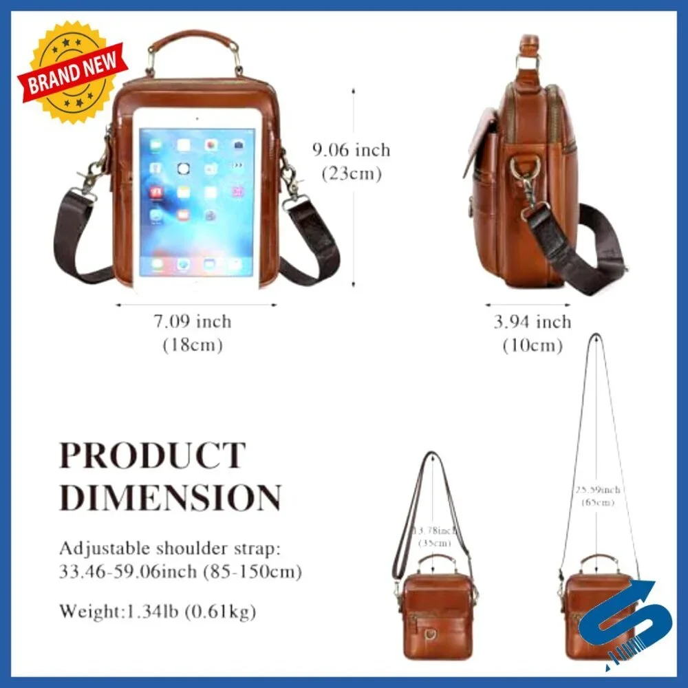 Genuine Leather Messenger Bag for Men, Crossbody Shoulder Bag with Multiple